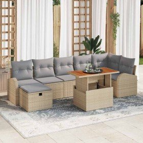 Conjunto de sofá de jardín con cojín 8 pcs Beige Poliratán