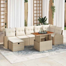 Conjunto de sofá de jardín con cojín 8 pcs Beige Poliratán