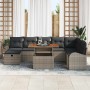 Conjunto de sofá de jardín con cojín 9 pcs Gris Poliratán