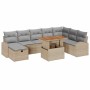 Conjunto de sofá de jardín con cojín 9 pcs Beige Poliratán