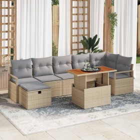 Conjunto de sofá de jardín con cojín 8 pcs Beige Poliratán