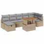 Conjunto de sofá de jardín con cojín 8 pcs Beige Poliratán