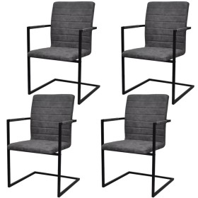 Sillas de comedor voladizas 4 unidades cuero sintético gris