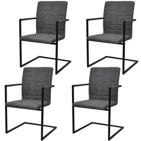 Sillas de comedor voladizas 4 unidades cuero sintético gris Sillas de comedor voladizas 4 unidades cuero sintético gris