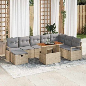 Conjunto de sofá de jardín con cojín 9 pcs Beige Poliratán