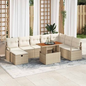 Conjunto de sofá de jardín con cojín 9 pcs Beige Poliratán Conjunto de sofá de jardín con cojín 9 pcs Beige Poliratán
