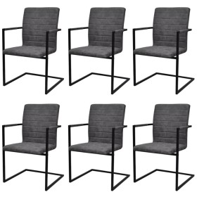 Sillas de comedor voladizas 6 unidades cuero sintético gris