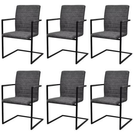 Sillas de comedor voladizas 6 unidades cuero sintético gris