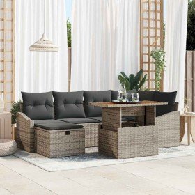 Conjunto de sofá de jardín con cojín 7 pcs Gris Poliratán