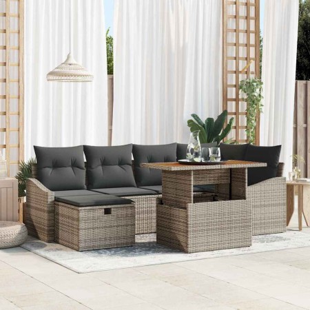 Conjunto de sofá de jardín con cojín 7 pcs Gris Poliratán