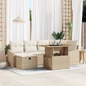 Conjunto de sofá de jardín con cojín 7 pcs Beige Poliratán