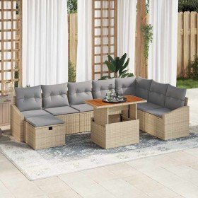Conjunto de sofá de jardín con cojín 9 pcs Beige Poliratán
