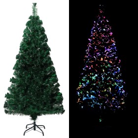 Árbol de Navidad artificial y soporte verde fibra óptica 120 cm