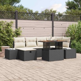 Conjunto de sofá de jardín con cojín 7 pcs Negro Poliratán