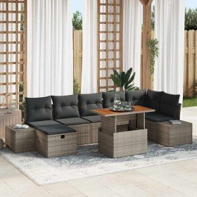 Conjunto de sofá de jardín con cojín 8 pcs Gris Poliratán