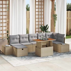 Conjunto de sofá de jardín con cojín 8 pcs Beige Poliratán
