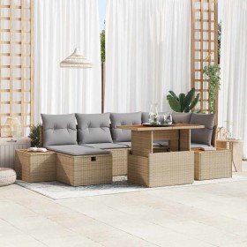 Conjunto de sofá de jardín con cojín 7 pcs Beige Poliratán