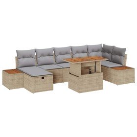 Conjunto de sofá de jardín con cojín 8 pcs Beige Poliratán