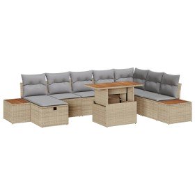 Conjunto de sofá de jardín con cojín 9 pcs Beige Poliratán