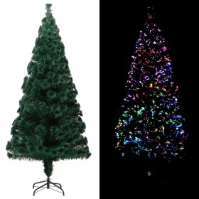 Árbol de Navidad artificial y soporte verde fibra óptica 210 cm