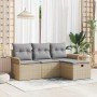 Conjunto de sofá de jardín con cojín 4 pcs Beige Poliratán