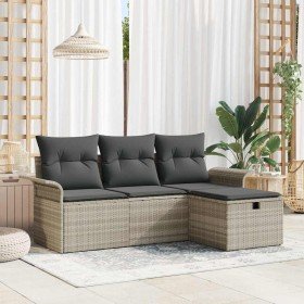 Conjunto de sofá de jardín con cojín 4 pcs Gris claro Poliratán