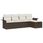 Conjunto de sofá de jardín con cojín 5 pcs Marrón Poliratán