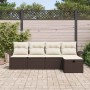 Conjunto de sofá de jardín con cojín 5 pcs Marrón Poliratán