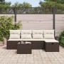 Conjunto de sofá de jardín con cojín 6 pcs Marrón Poliratán