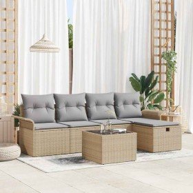 Conjunto de sofá de jardín con cojín 6 pcs Beige Poliratán