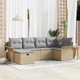 Conjunto de sofá de jardín con cojín 6 pcs Beige Poliratán