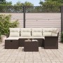 Conjunto de sofá de jardín con cojín 7 pcs Marrón Poliratán