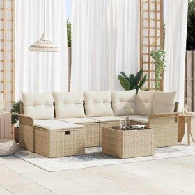 Conjunto de sofá de jardín con cojín 7 pcs Beige Poliratán Conjunto de sofá de jardín con cojín 7 pcs Beige Poliratán