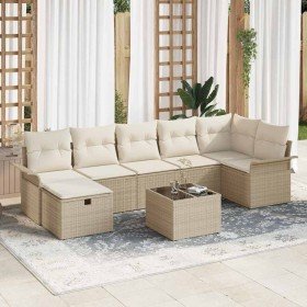 Conjunto de sofá de jardín con cojín 8 pcs Beige Poliratán Conjunto de sofá de jardín con cojín 8 pcs Beige Poliratán
