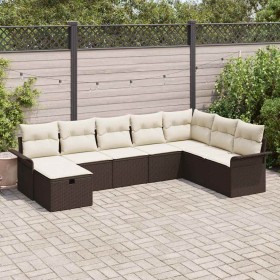 Conjunto de sofá de jardín con cojín 8 pcs Marrón Poliratán