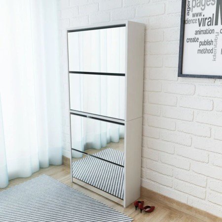 Mueble zapatero 4 compartimentos espejo blanco 63x17x134 cm en Zapateros y organizadores de calzado | Comprar online en Foro24