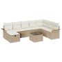Conjunto de sofá de jardín con cojín 9 pcs Beige Poliratán