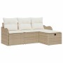 Conjunto de sofá de jardín con cojín 4 pcs Beige Poliratán
