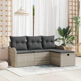 Conjunto de sofá de jardín con cojín 4 pcs Gris claro Poliratán Conjunto de sofá de jardín con cojín 4 pcs Gris claro Poliratán