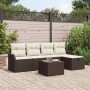 Conjunto de sofá de jardín con cojín 6 pcs Marrón Poliratán