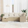 Conjunto de sofá de jardín con cojín 6 pcs Beige Poliratán