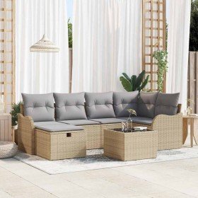 Conjunto de sofá de jardín con cojín 7 pcs Beige Poliratán