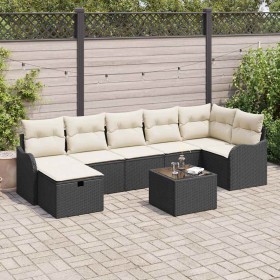 Conjunto de sofá de jardín con cojín 8 pcs Negro Poliratán