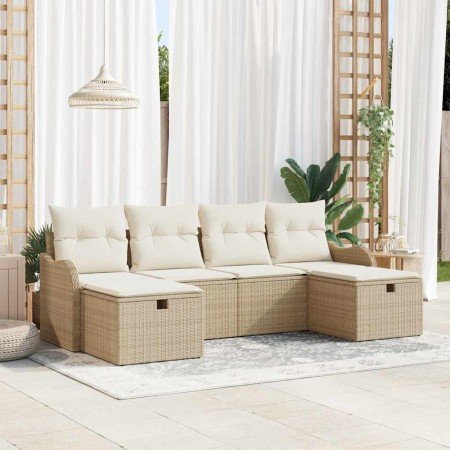 Conjunto de sofá de jardín con cojín 6 pcs Beige Poliratán