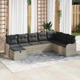 Conjunto de sofá de jardín con cojín 8 pcs Gris claro Poliratán Conjunto de sofá de jardín con cojín 8 pcs Gris claro Poliratán