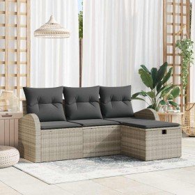 Conjunto de sofá de jardín con cojín 4 pcs Gris claro Poliratán Conjunto de sofá de jardín con cojín 4 pcs Gris claro Poliratán