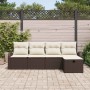 Conjunto de sofá de jardín con cojín 5 pcs Marrón Poliratán
