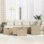 Conjunto de sofá de jardín con cojín 7 pcs Beige Poliratán
