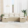 Conjunto de sofá de jardín con cojín 6 pcs Beige Poliratán