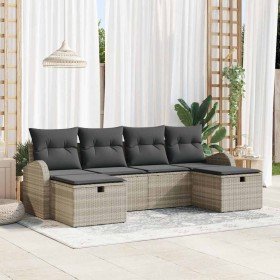Conjunto de sofá de jardín con cojín 6 pcs Gris claro Poliratán Conjunto de sofá de jardín con cojín 6 pcs Gris claro Poliratán